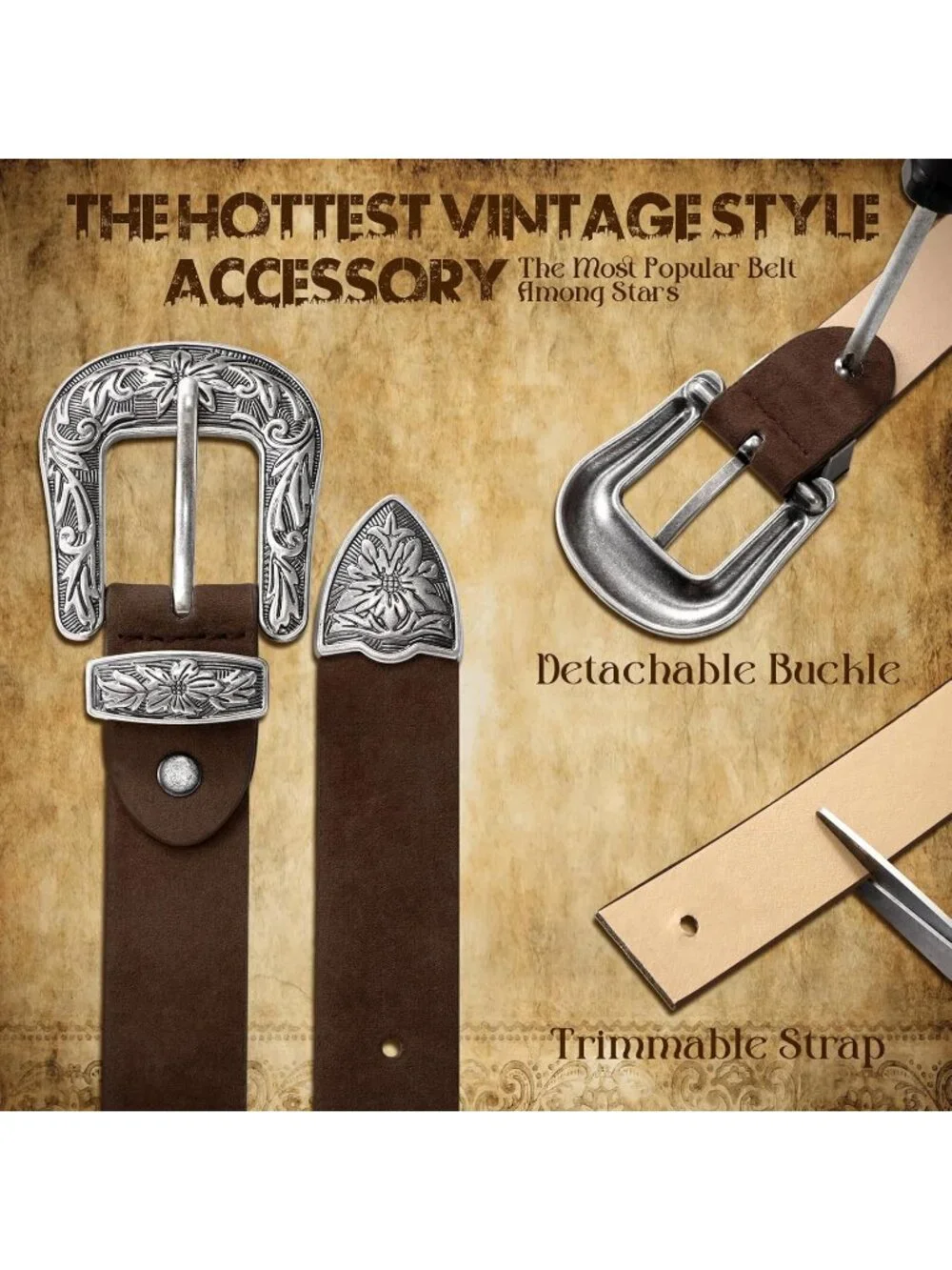 Women's Coffee(suede) Leather Waist Belt Vintage Western Design Silver Buckle